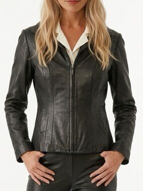 Jones New York Women's Black Leather Jacket Size‎ S